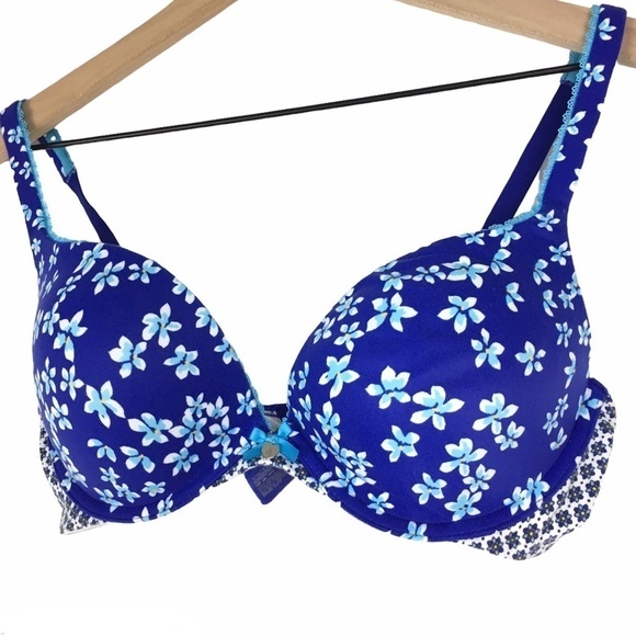 VICTORIA’S SECRET Bra Body By Victoria Push-Up Floral Flowers Blue White 36C - Picture 2 of 10
